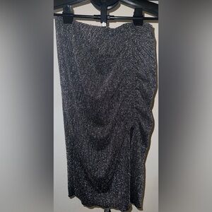 Black Ruched Midi Skirt